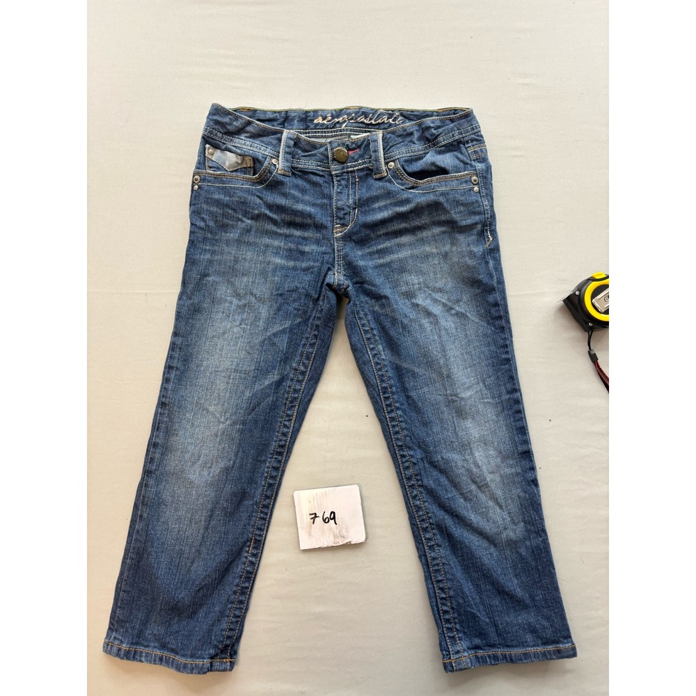 Aeropostale Girls Size 5/6 Regular Medium Wash Cropped Denim Jeans Blue